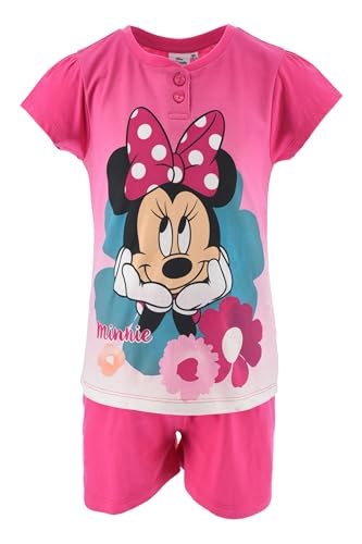 SUN CITY Minnie Mouse Mädchen Schlafanzug | kurzer Pyjama | 100% Baumwolle Shorty bequem (DE/NL/SE/PL, Numerisch, 98, Regular, Fuchsia) von SUN CITY