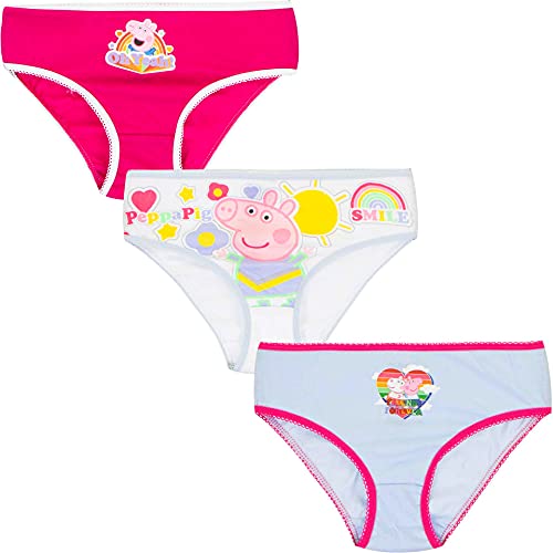 SUN CITY Peppa Pig Unterwäsche für Mädchen, 3 Stück, 100 % Baumwolle, 2 – 8 Jahre, Fuchsia White Light Blue, 4-5 Jahre von SUN CITY