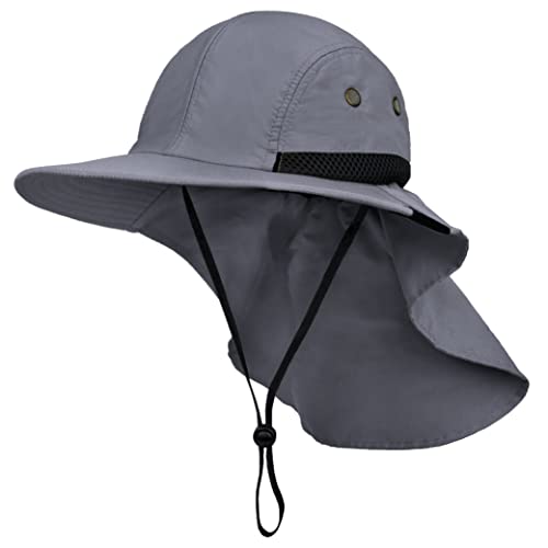 Sun CUBE Herren Sonnenhut mit Nackenklappe, UPF 50+, breite Krempe, mit Kinnriemen, feuchtigkeitsableitend, Sonnenschutz, Angelhut für Wandern, Camping, atmungsaktiv, grau, 24 Inches (Circumference) von SUN CUBE