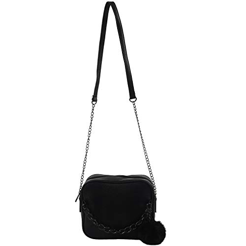 SUN-K Kette Damen Tasche Damen Handtasche Damen Messenger Bags PU Schulter UmhäNgetasche mit PlüSchball Spielzeug Tasche, Schwarz von SUN-K