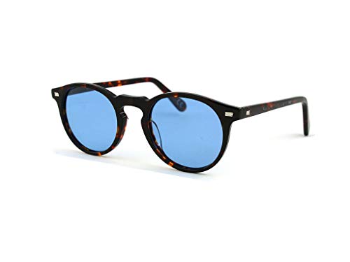 SUN LOVERS Sonnenbrille Unisex: runde Brillenfassung aus einer polarisierten Damenbrille für Herren aus Acetat (dunkles Havanna/blau) von SUN LOVERS