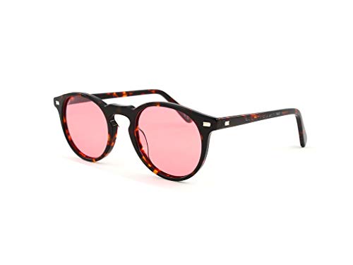 SUN LOVERS Sonnenbrille Unisex: runde Brillenfassung aus einer polarisierten Damenbrille für Herren aus Acetat (dunkles Havanna/rot) von SUN LOVERS