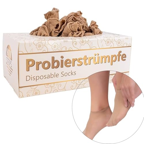 Sun Steps Probierstrümpfe 144 St. PROBIERSOCKEN Probiersöckchen Hautfarben Strümpfe Einmalsocken Universalgröße + Box Beige (144) von Sun Steps