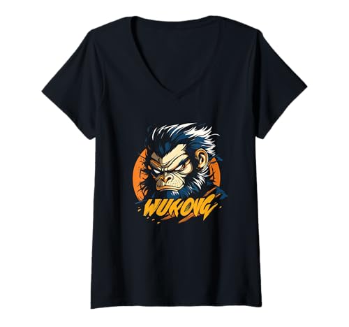 Damen Feel The Sun Wukong The Monkey King Power T-Shirt mit V-Ausschnitt von SUN WUKONG the MONKEY KING