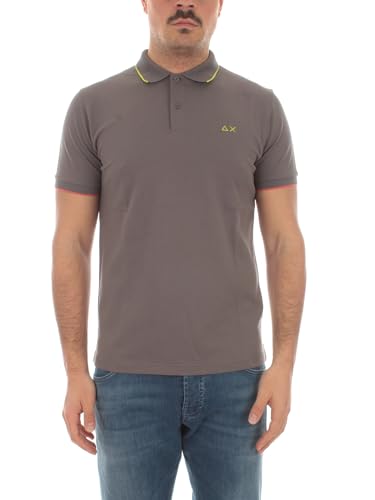 SUN68 Herren Poloshirt Small Stripes on Collar A34113 Grau Tinte Lineal Kontrast Baumwolle Logo PE24, grau, XL von SUN68