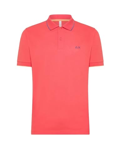 SUN68 Herren-Poloshirt Small Stripes on Collar A34113 Himbeere Lineal Kontrast Baumwolle Logo PE24, rot, Large von SUN68