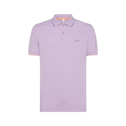 SUN68 Herren Poloshirt Small Stripes on Collar A34113 Lila Lineal Kontrast Baumwolle Logo PE24, Lila, Large von SUN68