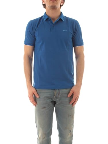 SUN68 Poloshirt mit kleinem Streifen für Herren, das klassischen Stil und moderne Details verbindet. Mit einem klassischen Kragen mit Knöpfen, verfügt es über ein raffiniertes Logo auf der Seite von SUN68