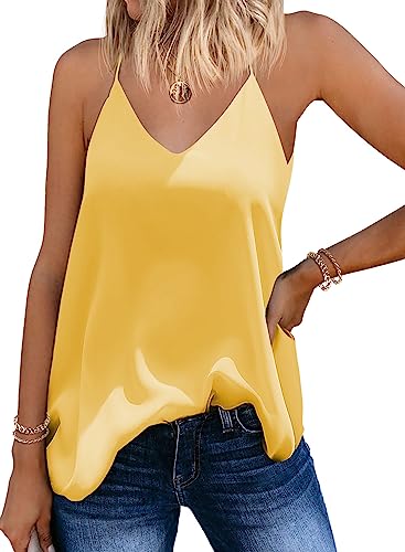 SUNAELIA Chiffon Cami V-Ausschnitt Tank Tops für Frauen Loose Fit Flowy Spaghetti Strap Camisole Sommer Casual Ärmellose Shirts, gelb, Mittel von SUNAELIA