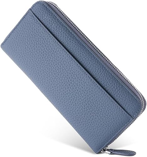 Geldbörse Damen Gross Portemonnaie Leder Geldbeutel Damen mit RFID Schutz Geldtasche mit Reißverschluss und Viele Fächer (Blau) von SUNAVY