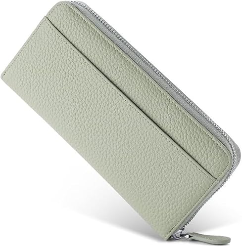 Geldbörse Damen Gross Portemonnaie Leder Geldbeutel Damen mit RFID Schutz Geldtasche mit Reißverschluss und Viele Fächer (Grün) von SUNAVY