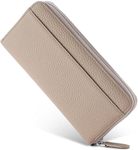 Geldbörse Damen Gross Portemonnaie Leder Geldbeutel Damen mit RFID Schutz Geldtasche mit Reißverschluss und Viele Fächer (Khaki) von SUNAVY