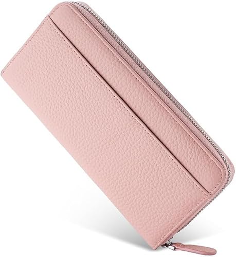 Geldbörse Damen Gross Portemonnaie Leder Geldbeutel Damen mit RFID Schutz Geldtasche mit Reißverschluss und Viele Fächer (Rosa) von SUNAVY