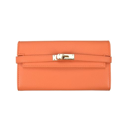 Geldbörse Damen Groß im Langformat Portemonnaie Weichem Leder Geldbeutel Damen mit RFID Schutz Portmonee Vielen Fächern mit Anti-Diebstahl (Orange) von SUNAVY