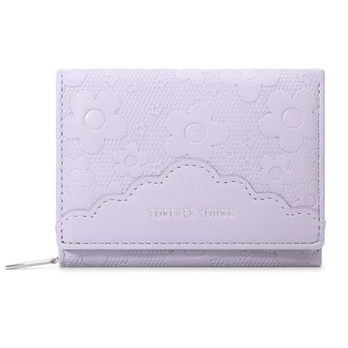 Kleine Geldbörse Damen Retro PU Leder Große Kapazität Brieftasche Bifold Kleines Portemonnaie für Frauen Klein und im Kurzformat Portemonnaie Kleiner Geldbeutel Damen mit Mehreren Fächern (Lila) von SUNAVY