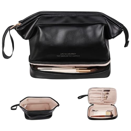 Reise Kosmetiktasche, PU Leder Reise Make Up Tasche mit Große Kapazität Cosmetic Bag Portable Schminktasche Kosmetik Organizer Tasche für Damen Kosmetiktasche in Wolkenform (Schwarz) von SUNAVY