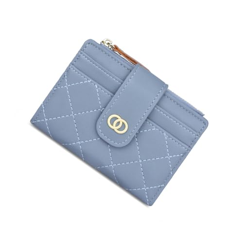 SUNAVY® Mini Geldbörse Damen Klein - Viele Fächer, 8 Kartenfächer, Münztasche, Kleines Portemonnaie Damen Leder RFID Schutz (Blau) von SUNAVY