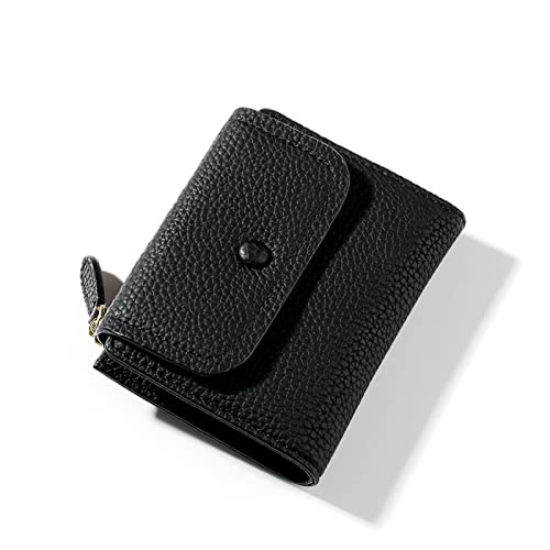 SUNAVY® Mini Geldbörse Damen Leder mit RFID Slim Wallet mit Münzfach Kurze Portemonnaie Damen Leder (Schwarz) von SUNAVY
