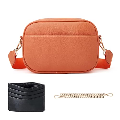 SUNAVY Crossbody Bag Damen Breiter Gurt, Umhängetasche Damen Klein Pu Leder, Handtasche Damen Umhängetasche mit Abnehmbarem Schultergurt, Bauchtasche Damen Stylisch (Orange) von SUNAVY