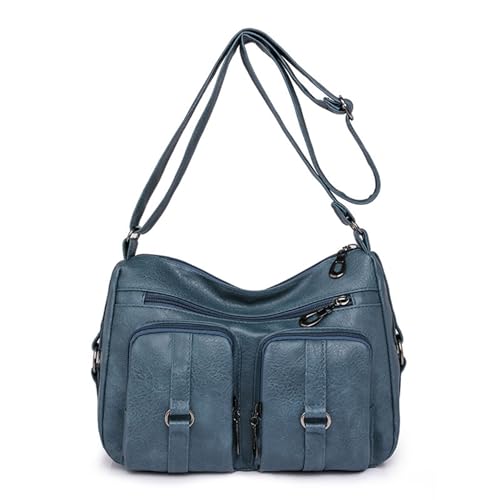 SUNAVY Crossbody Bag Damen Groß Umhängetasche Vintage Handtasche Damen Umhängetasche Leder Schultertaschen Crossover Bag Retro Tragetasche Alle Aktivitäten Geeignet (Blau) von SUNAVY