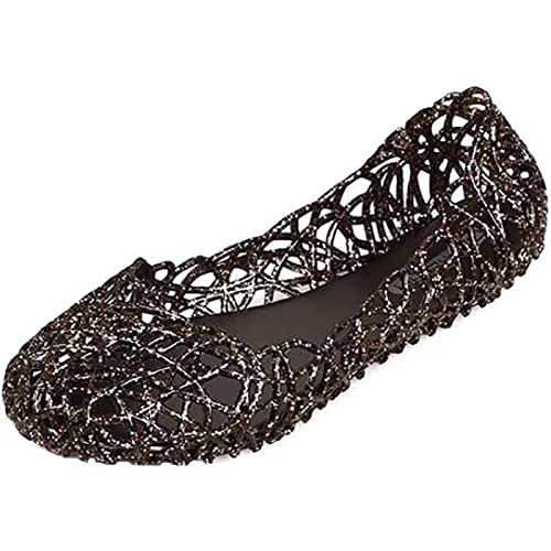 SUNAVY Damen Hohl Flach Gelee Sandalen Bird-Nest Ballett Weich Plastik Schuh,35 EU, Schwarz von SUNAVY