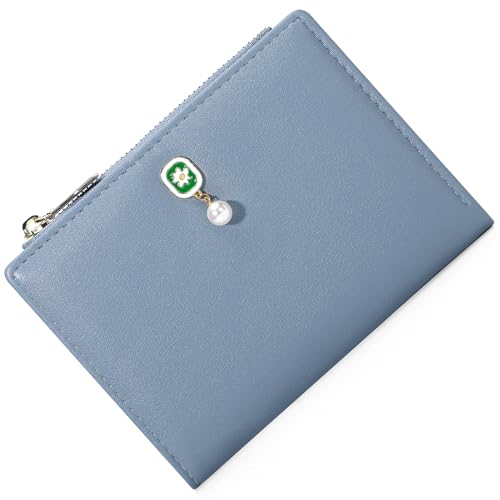 SUNAVY Geldbörse Damen Klein, Kleines Portemonnaie Damen Einfach Brieftasche, Geldbeutel Damen Klein Viele Fächer mit 6 Kartenfächer, Geldtasche Damen Klein mit Münzfach (Blau) von SUNAVY