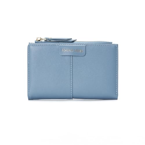 SUNAVY Geldbörse Damen Klein Stylisch Bifold Portemonnaie mit Viele Fächer Kunstleder Geldtasche mit 10 Kartenfächern Geldbeutel Klein und im Kurzformat (Blau) von SUNAVY