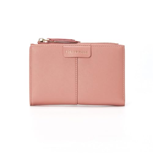 SUNAVY Geldbörse Damen Klein Stylisch Bifold Portemonnaie mit Viele Fächer Kunstleder Geldtasche mit 10 Kartenfächern Geldbeutel Klein und im Kurzformat (Rosa) von SUNAVY