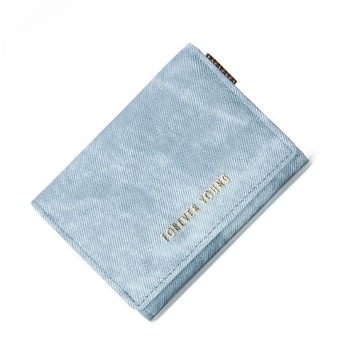 SUNAVY Geldbörse Damen Kleine Retro Leder Portmonee Damen Große Kapazität Portemonnaie Viele Fächer Stylisch Tri-Fold Geldbeutel Damen Klein mit Münzfach (Blau) von SUNAVY