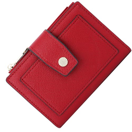 SUNAVY Geldbörse Klein Damen PU Leder Damen Portemonnaie Klein RFID-Blockierung Geldbeutel Damen Klein mit 6 Kartenfächern und Seitliche Münzfach Bifold Compact Portmonee Damen Klein (Rot) von SUNAVY