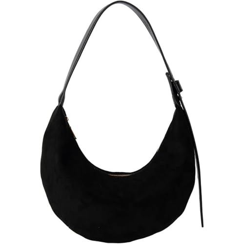 SUNAVY Handtasche Damen Halbmond Umhängetasche Damen Hobo Bag Wildleder Shopper Tasche Shoulder Bag Women Slouchy Bag Vintage Suede Bag (Schwarz) von SUNAVY