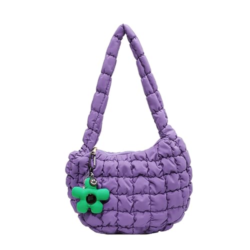 SUNAVY Handtasche Klein Hobo Bag Halbmond Gesteppte Tasche Kleine Umhängetasche Damen y2k Tasche Weiche Faltbare Schultertasche Damen mit Reißverschluss Puffer Tote Bag (Lila) von SUNAVY
