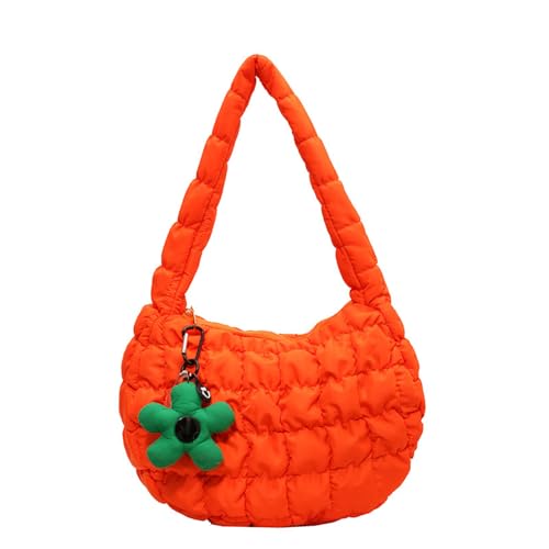 SUNAVY Handtasche Klein Hobo Bag Halbmond Gesteppte Tasche Kleine Umhängetasche Damen y2k Tasche Weiche Faltbare Schultertasche Damen mit Reißverschluss Puffer Tote Bag (Orange) von SUNAVY