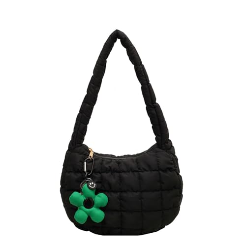 Handtasche Klein Hobo Bag Halbmond Gesteppte Tasche Kleine Umhängetasche Damen y2k Tasche Weiche Faltbare Schultertasche Damen mit Reißverschluss Puffer Tote Bag (Schwarz) von SUNAVY