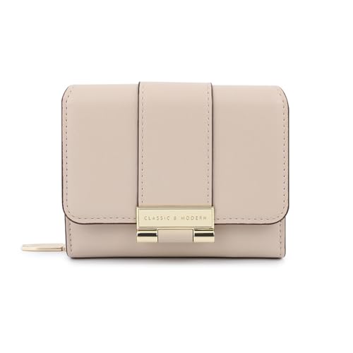 SUNAVY Kleine Geldbörse Damen Stylisch Dreifach Kleines Portemonnaie Damen mit Viele Fächer Kunstleder Geldtasche mit 6 Kartenfächern Geldbeutel Klein und im Kurzformat (Beige) von SUNAVY