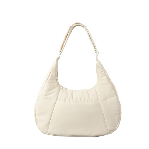 SUNAVY Kleine Umhängetasche Damen Puffer Tote Bag Halbmond Gesteppte Tasche Nylon Handtasche Klein mit Verstellbarer Schultergurt (Weiß) von SUNAVY