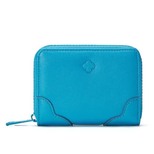 SUNAVY Kleines Portemonnaie Damen Leder Geldbeutel Klein mit Münzfach Große Kapazität Geldbörse mit 6 Kartenfächer, Elegante und Süße Portmonee Brieftasche für Frauen (Blau) von SUNAVY