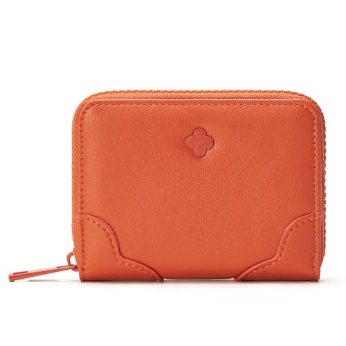 SUNAVY Kleines Portemonnaie Damen Leder Geldbeutel Klein mit Münzfach Große Kapazität Geldbörse mit 6 Kartenfächer, Elegante und Süße Portmonee Brieftasche für Frauen (Orange) von SUNAVY