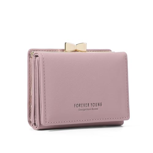 SUNAVY Kleines Portemonnaie Damen PU Leder Geldbörse Damen Klein Niedliche Brieftasche Kleiner Geldbeutel Damen Viele Fächer, Mini Portmonee mit 7 Kartenfächer und Münzfach (Rosa) von SUNAVY