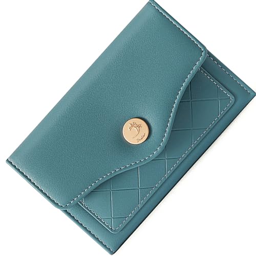 SUNAVY Kleines Portemonnaie Damen aus Weichem PU Leder Geldbörse Damen Klein mit Viele Fächer, Geldtasche Klein Elegante Geldbeutel Damen Klein mit Münzfach und 8 Kartenfächer (Blau) von SUNAVY