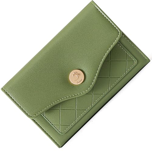 SUNAVY Kleines Portemonnaie Damen aus Weichem PU Leder Geldbörse Damen Klein mit Viele Fächer, Geldtasche Klein Elegante Geldbeutel Damen Klein mit Münzfach und 8 Kartenfächer (Grün) von SUNAVY