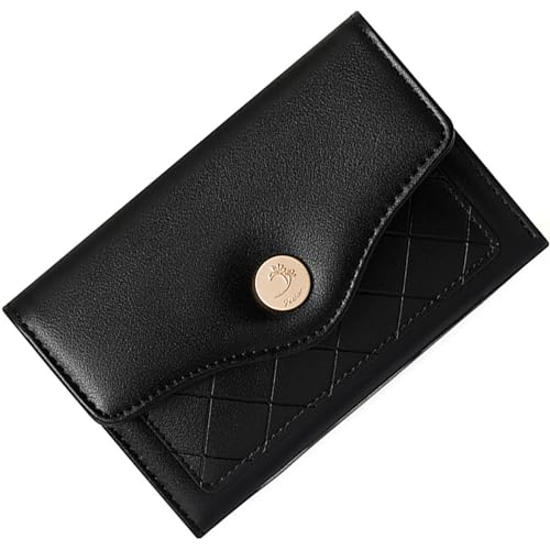 SUNAVY Kleines Portemonnaie Damen aus Weichem PU Leder Geldbörse Damen Klein mit Viele Fächer, Geldtasche Klein Elegante Geldbeutel Damen Klein mit Münzfach und 8 Kartenfächer (Schwarz) von SUNAVY