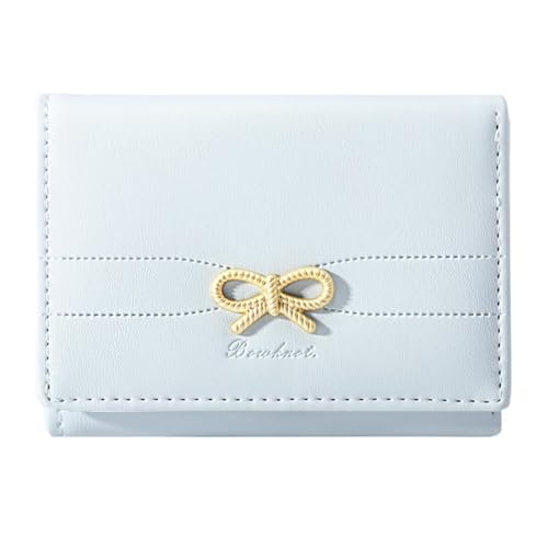 SUNAVY Mini Geldbeutel Damen Geldbörse Klein mit Niedliche Schleife Dekoration Frauen Portemonnaie 7 Kartenhalter Kartenetui für Mädchen (Blau) von SUNAVY