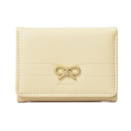 SUNAVY Mini Geldbeutel Damen Geldbörse Klein mit Niedliche Schleife Dekoration Frauen Portemonnaie 7 Kartenhalter Kartenetui für Mädchen (Gelb) von SUNAVY