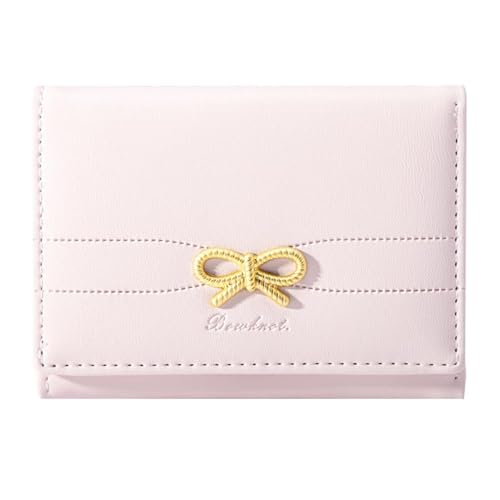 SUNAVY Mini Geldbeutel Damen Geldbörse Klein mit Niedliche Schleife Dekoration Frauen Portemonnaie 7 Kartenhalter Kartenetui für Mädchen (Rosa) von SUNAVY