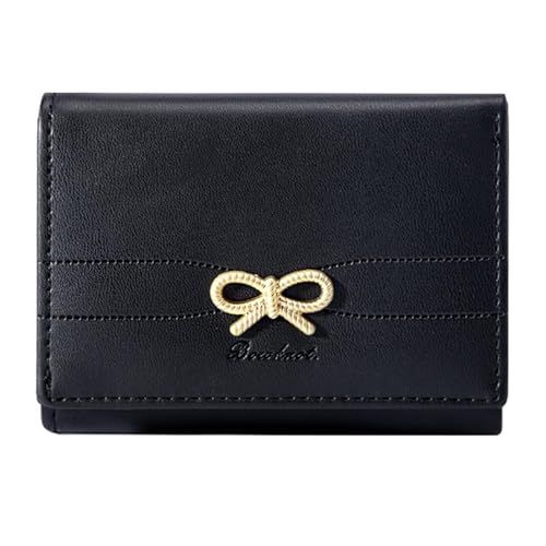 Mini Geldbeutel Damen Geldbörse Klein mit Niedliche Schleife Dekoration Frauen Portemonnaie 7 Kartenhalter Kartenetui für Mädchen (Schwarz) von SUNAVY