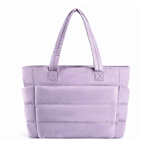 SUNAVY Puffer Tote Bag für Damen - Große Umhängetasche, Gesteppte Handtasche, Leichter Shopper, Warme Schultertasche mit Reißverschluss (Lila) von SUNAVY