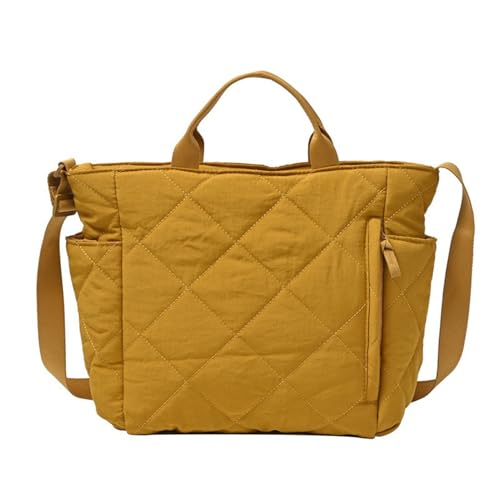 SUNAVY Umhängetasche Damen Große Puffer Tote Bag Gesteppte Shopper Modern Tasche Puffy Tote Bag Flauschige Tragetaschen Handtasche mit ReißVerschluss Leicht Crossbody Bag (Gelb) von SUNAVY