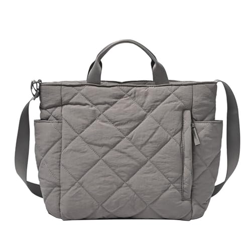 SUNAVY Umhängetasche Damen Große Puffer Tote Bag Gesteppte Shopper Modern Tasche Puffy Tote Bag Flauschige Tragetaschen Handtasche mit ReißVerschluss Leicht Crossbody Bag (Grau) von SUNAVY