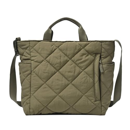 SUNAVY Umhängetasche Damen Große Puffer Tote Bag Gesteppte Shopper Modern Tasche Puffy Tote Bag Flauschige Tragetaschen Handtasche mit ReißVerschluss Leicht Crossbody Bag (Grün) von SUNAVY